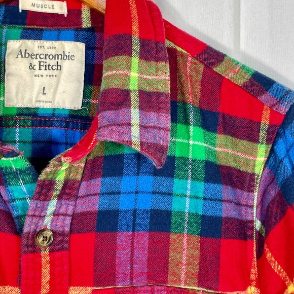 Abercrombie & Fitch 100% Cotton Plaid Button Down Men’s L | Flannel Muscle Fit - Picture 6 of 13